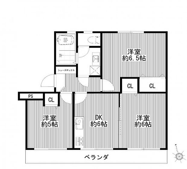 別所沼パークマンション(3DK) 5階の間取り図