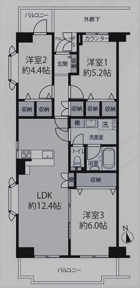 ルミナス常盤(3LDK) 4階の間取り図