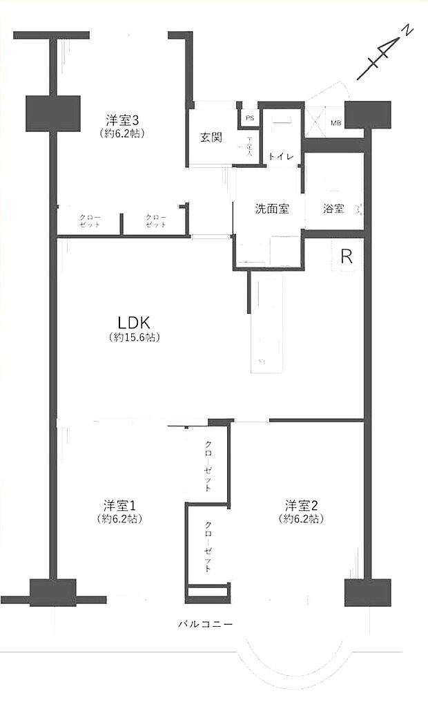 浦和白幡東高層住宅1号棟(3LDK) 5階の間取り図