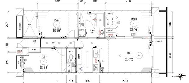 コスモ川口中青木公園(3LDK) 4階の間取り図