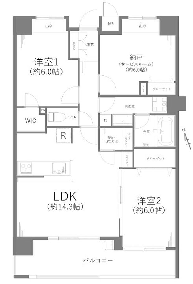 日神パレステージ鳩ケ谷(2SLDK) 3階の間取り図