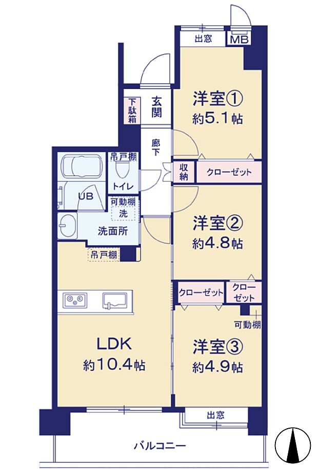 ゼファー川口中青木(3LDK) 5階の間取り図