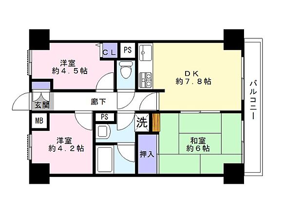 ヴェラハイツ五井(3DK) 6階の間取り図