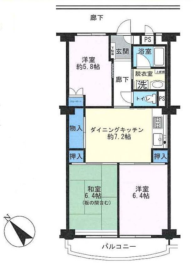 稲毛東映マンション(3DK) 11階の間取り図