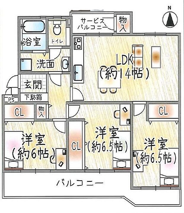 藤阪ハイツD6棟(3LDK) 2階の内観