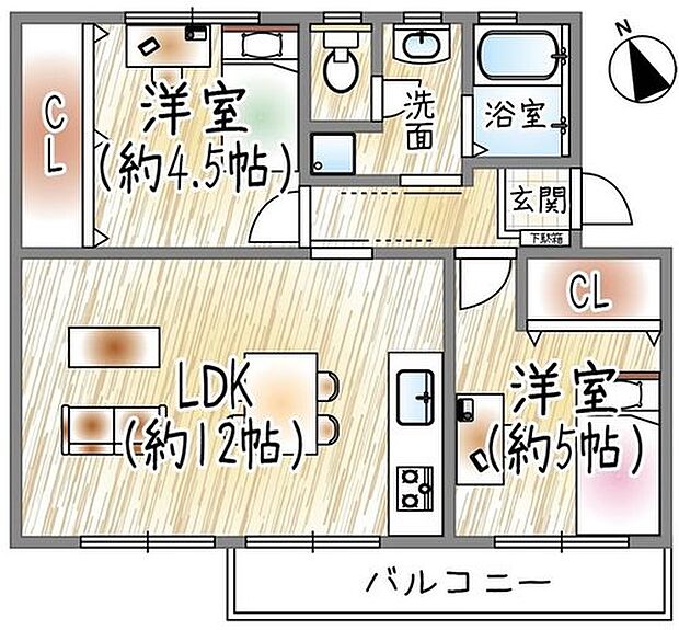 茄子作住宅参号棟(2LDK) 2階の間取り図