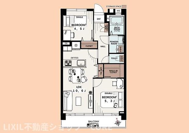 桑川町住宅1号棟(2LDK) 2階の間取り図