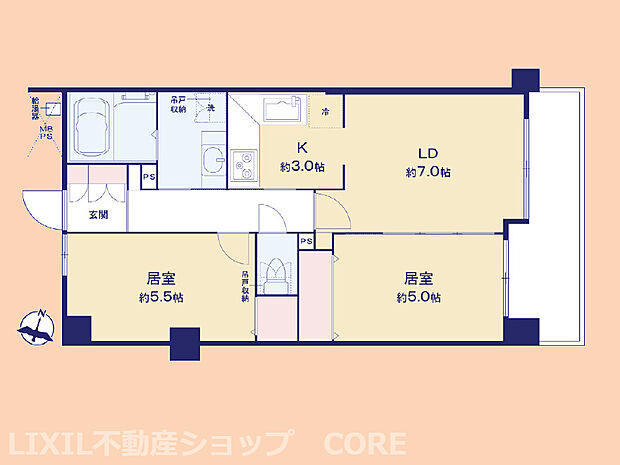 ライオンズステーションプラザ相模大野(2LDK) 14階の間取り図