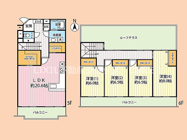町田ハイツ壱番館(4LDK) 5階の間取り図