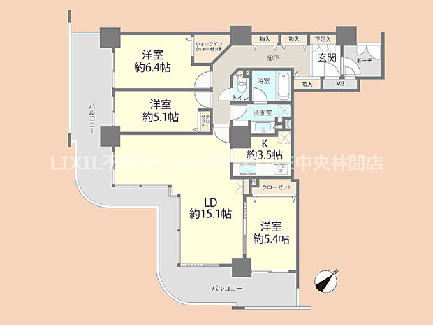 サウスフロントタワー町田(3LDK) 20階の間取り図