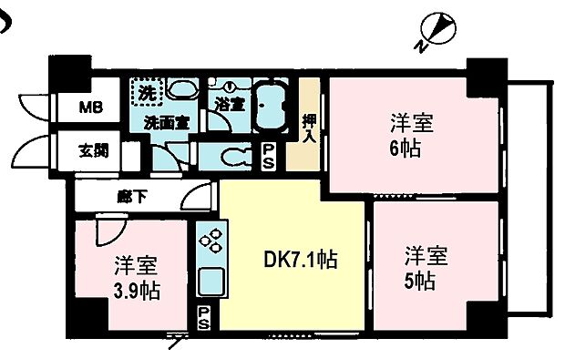 ヴェラハイツ五井(3DK) 7階/706の内観