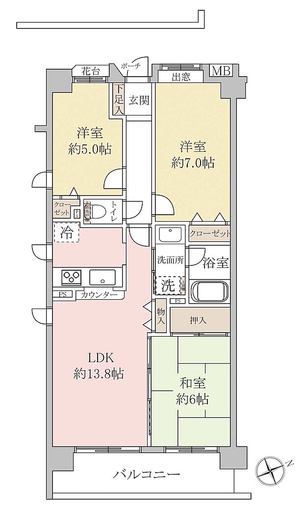 コスモ武蔵浦和エクシード(3LDK) 2階の間取り図