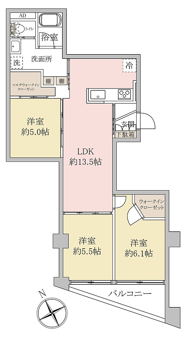 川口グレースマンション(3LDK) 8階の間取り図