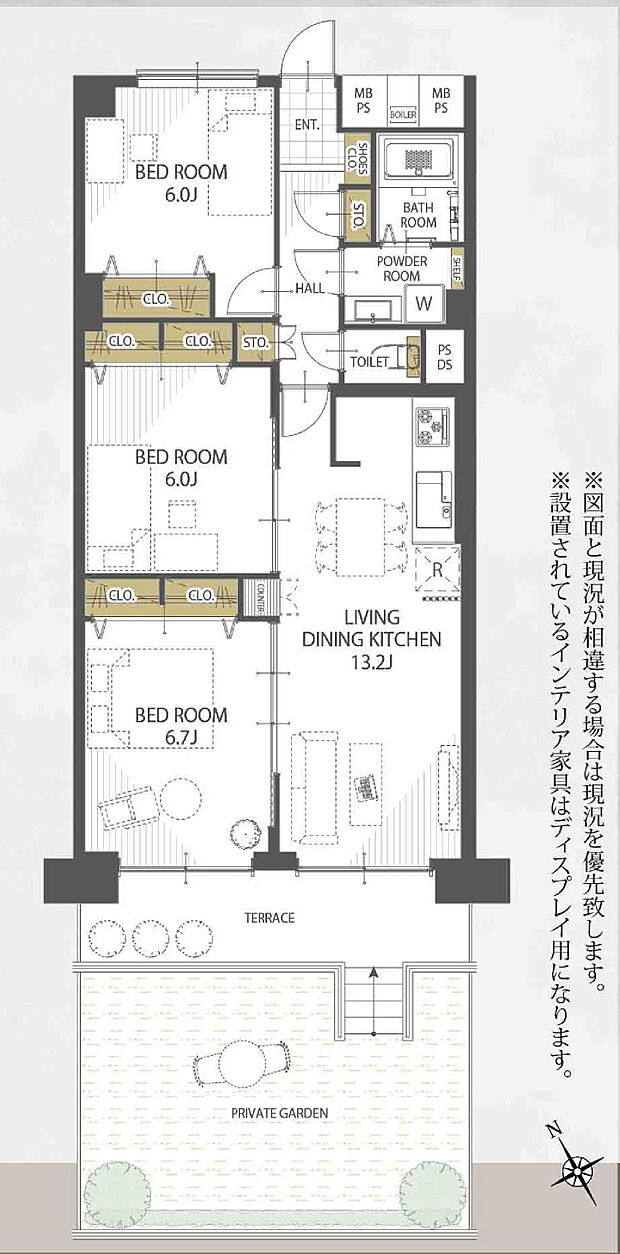 新松戸西パークハウスF棟(3LDK) 1階の間取り図