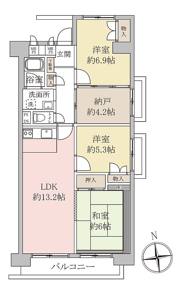 新松戸中央パークハウスB棟(3SLDK) 7階の間取り図