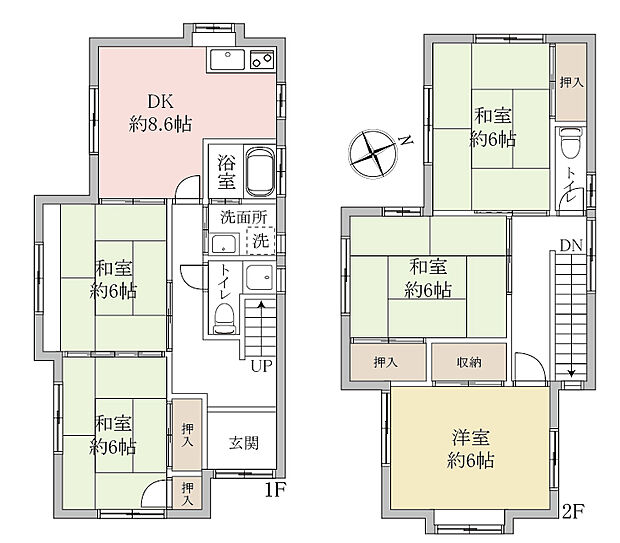 【5DK】全居室6帖以上！駐車スペース2台可能！