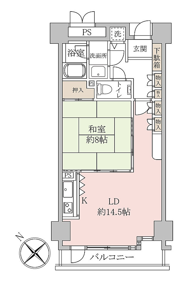 ロイヤルヴァンベール勝浦ビーチ(1LDK) 14階の間取り図