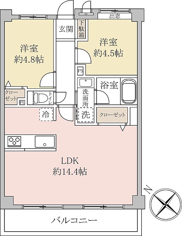 ライオンズマンション草加東(2LDK) 7階の間取り図