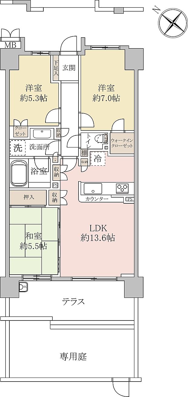 メロディーハイム草加(3LDK) 1階の間取り図