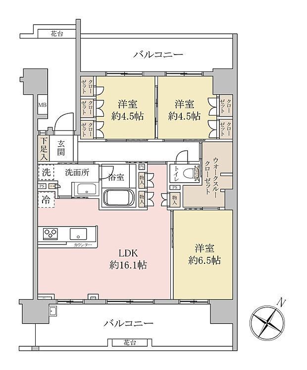 エコヴィレッジ鶴瀬(3LDK) 4階の間取り図