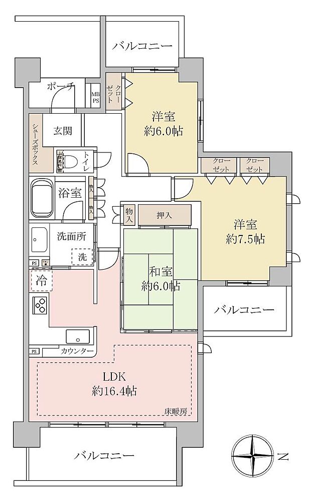 レクセルプラザ谷塚(3LDK) 8階の間取り図