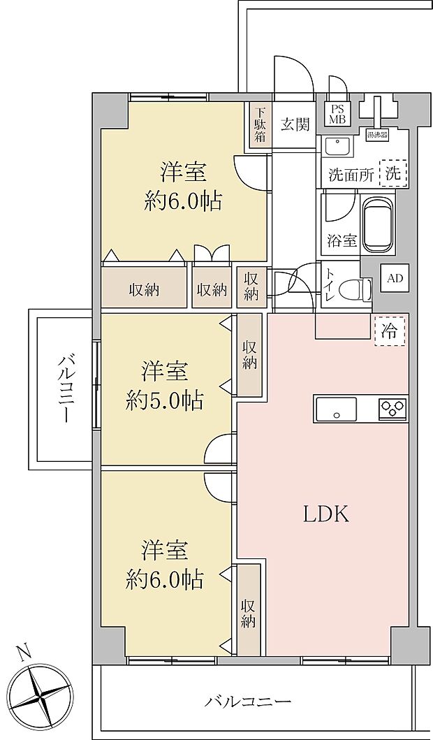 日商岩井第二春日部マンション(3LDK) 3階の間取り図