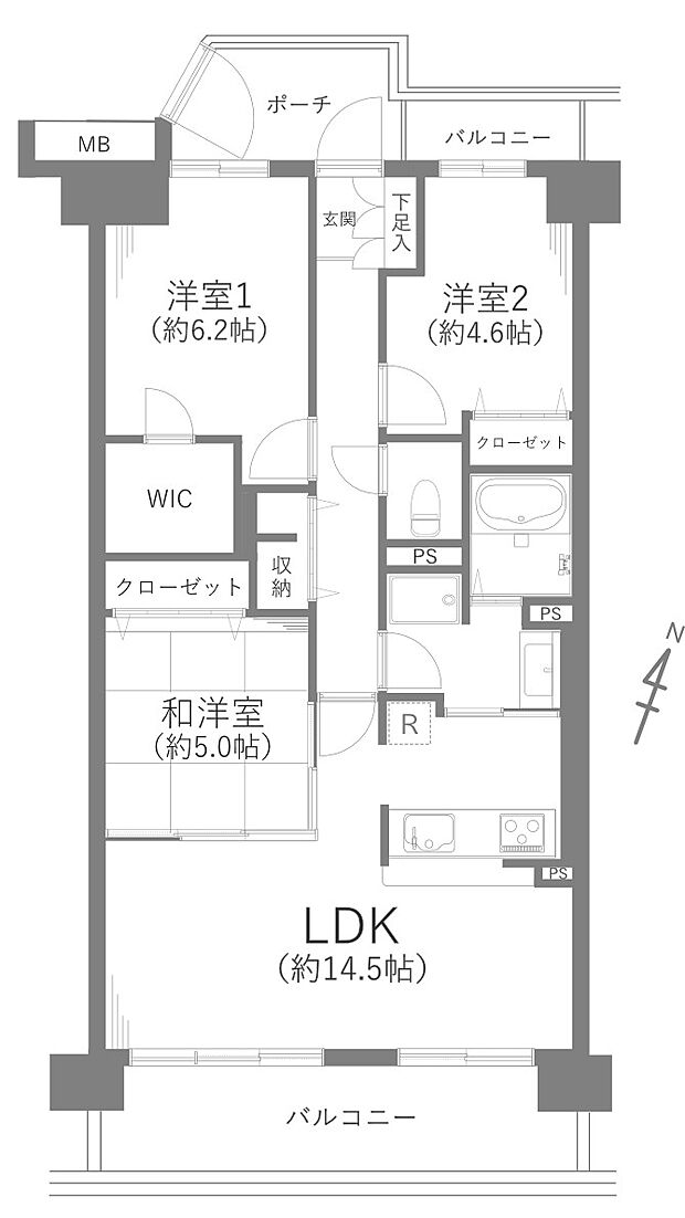 エステ・シティ船橋弐番館(3LDK) 2階の間取り図
