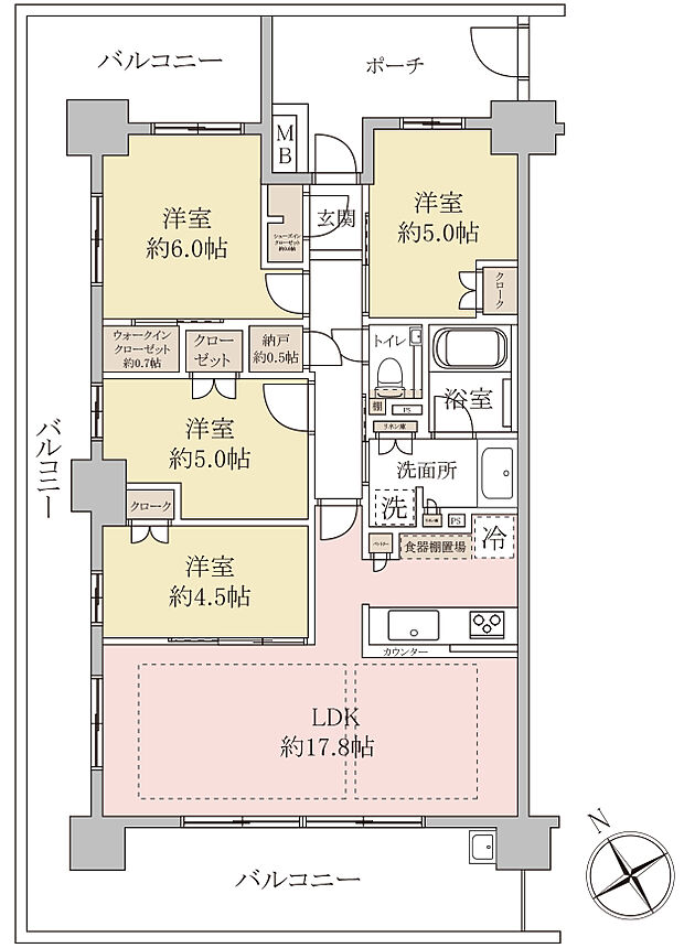 パークホームズLaLa新三郷(4SLDK) 2階の間取り図
