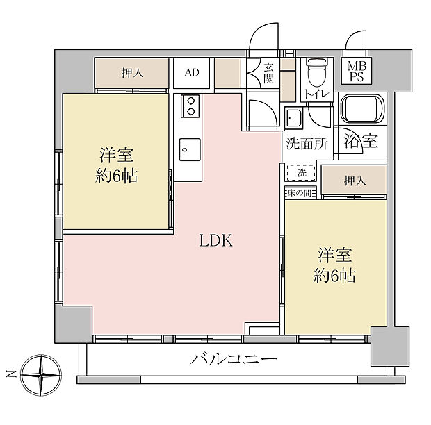 竹の塚マンション(2LDK) 7階の間取り図