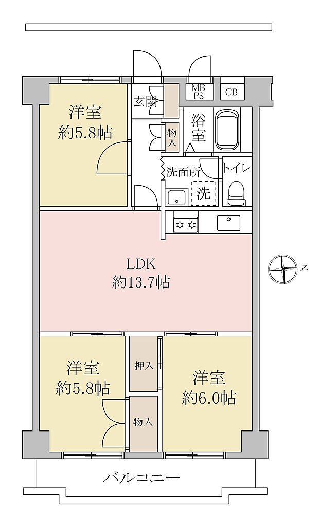 メルヘンシャトー草加(3LDK) 7階の間取り図