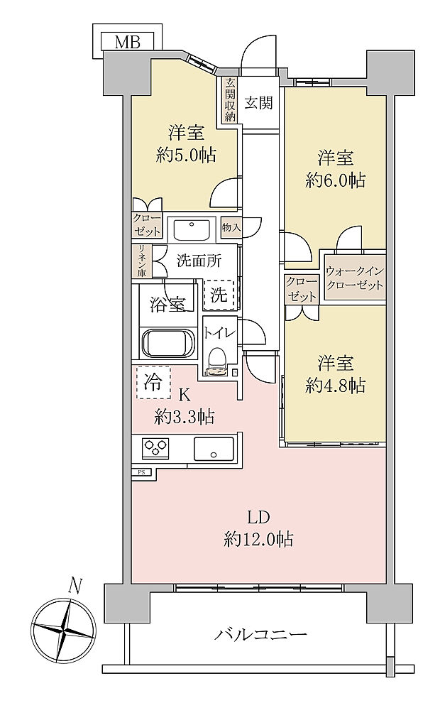 ライオンズ竹ノ塚ブロッサムシティ(3LDK) 4階の間取り図