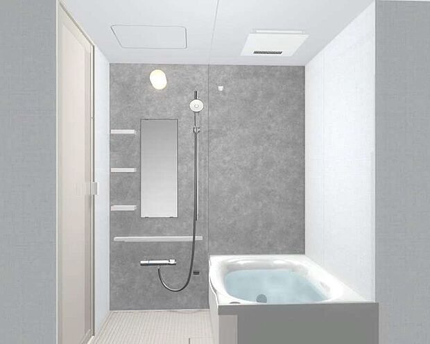【浴室】落ち着いたカラーで1日の疲れを癒してくれるバスルーム。換気乾燥暖房機付きで、雨の日や花粉の季節のお洗濯に便利です。