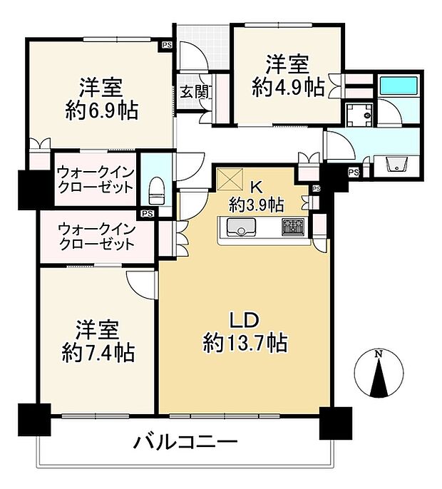 大阪福島タワー(3LDK) 31階の間取り図