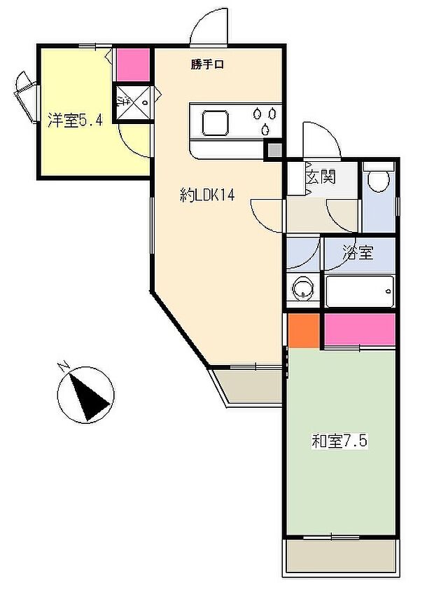 クリオ大和弐番館(2LDK) 5階/513の間取り図