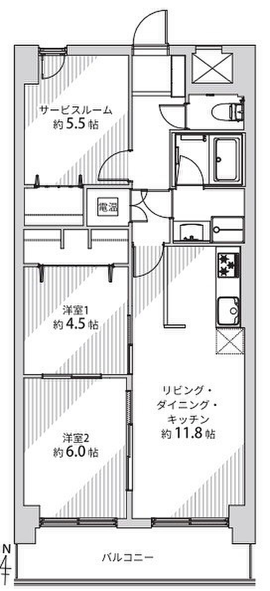 朝日プラザ一条橋(2SLDK) 2階/206の内観