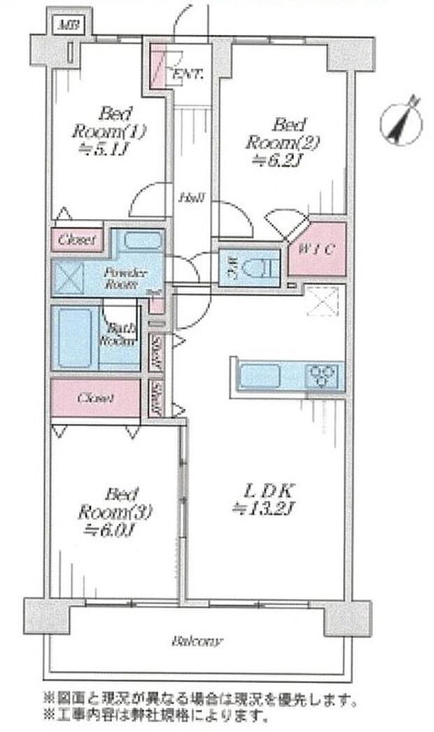 藤和シティホームズ武蔵砂川(3LDK) 3階の間取り図
