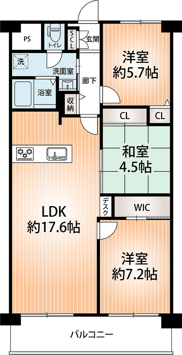プライムハイツ新大阪(3LDK) 8階/8の間取り図