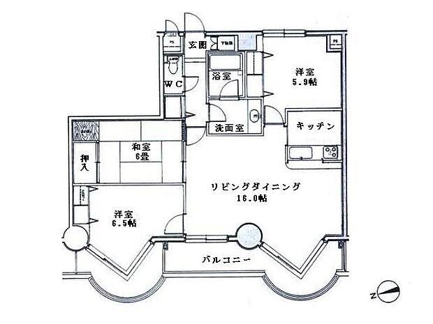 リシャール伊豆長岡(3LDK) 8階の間取り図