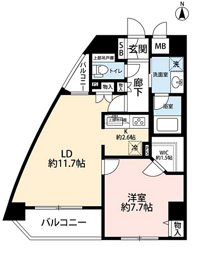 グレンパーク池田山(1LDK) 7階/701の間取り図