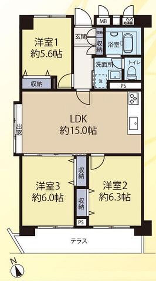 大泉学園サマリヤマンション(3LDK) 1階/106の間取り図