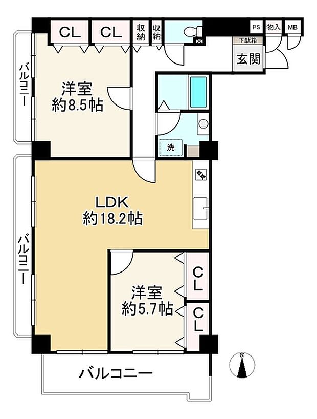 ライオンズマンション朝霧(2LDK) 4階の間取り図