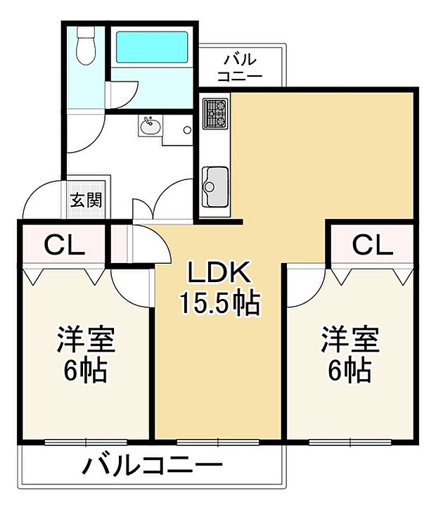 香里三井Ｉ住宅96号棟(2LDK) 1階の間取り図