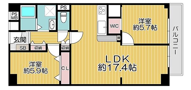 日商岩井京橋ハイツ(2LDK) 9階の間取り図