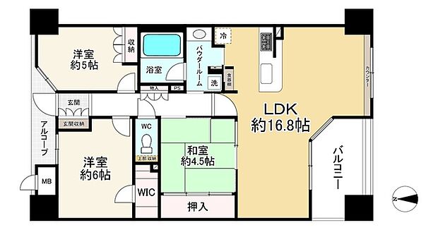 リーデンススクエア松屋町(3LDK) 13階の間取り図