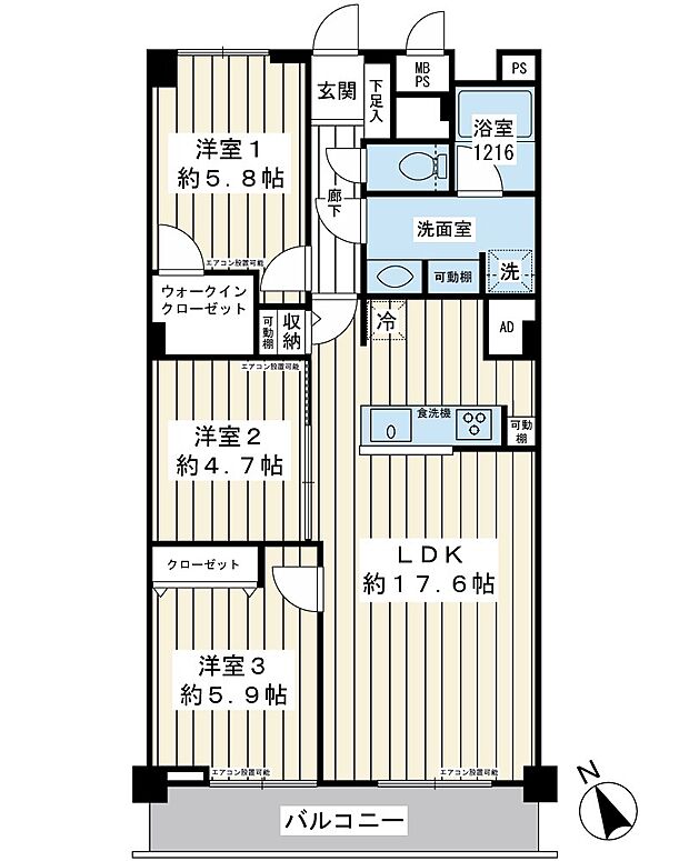 興人浦安マンション(3LDK) 4階の間取り図