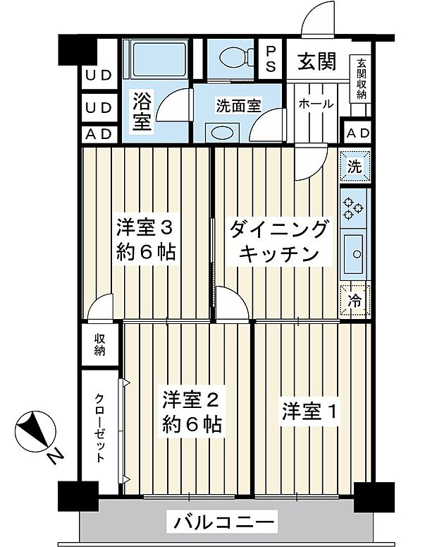 ソシアル行徳(3DK) 6階の間取り図
