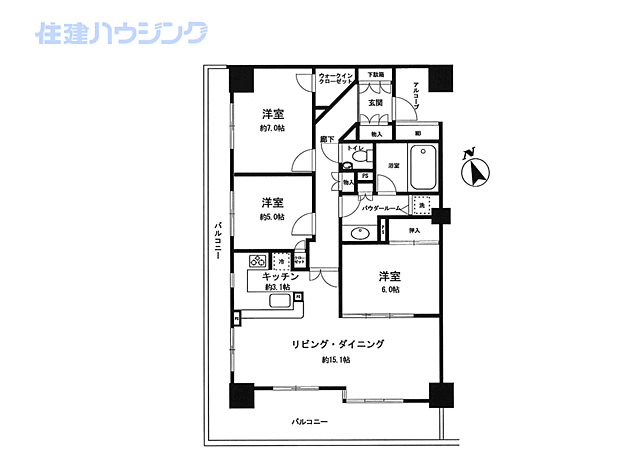 神楽坂アインスタワー(3LDK) 3階の間取り図
