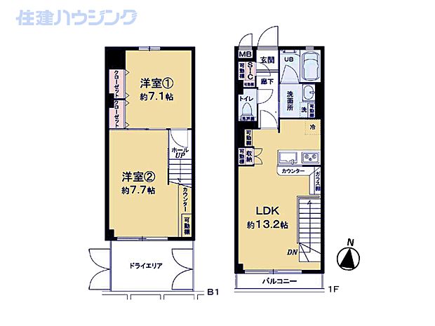 ディナ・スカーラ経堂南(2LDK) 1階の間取り図