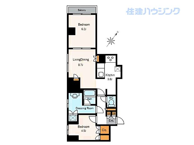 ヴィアシテラ新宿(2LDK) 1階の間取り図