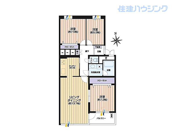 赤堤テラス(3LDK) 3階の間取り図